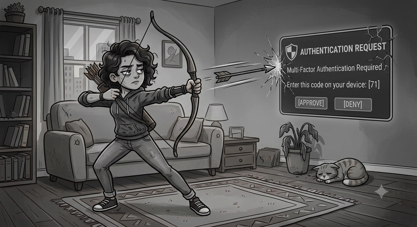 Woman shooting an arrow at a login push notification